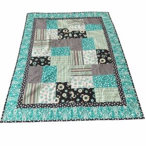 Patchwork Quilt with Teal and Black Accents #0825258